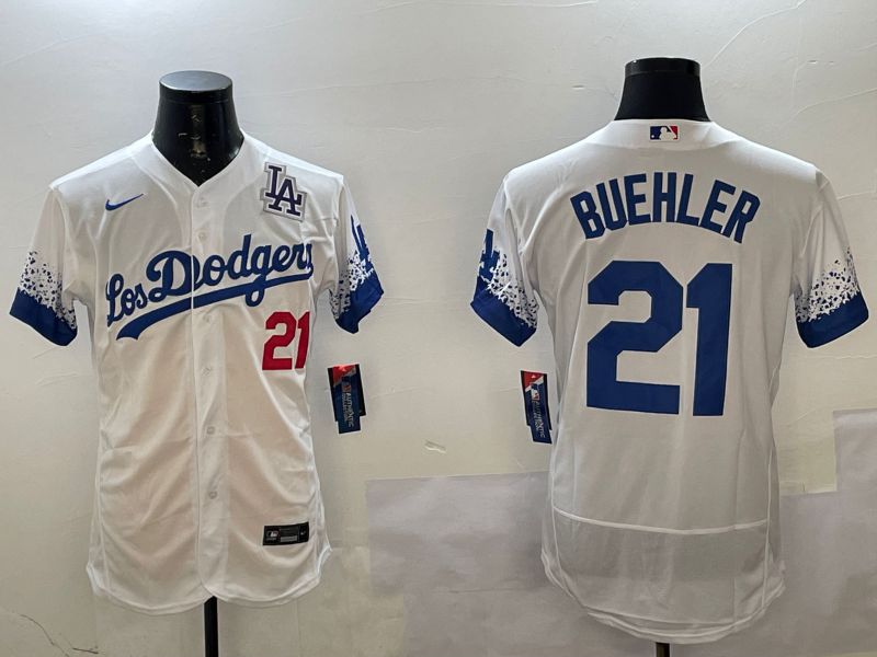 Men Los Angeles Dodgers #21 Buehler White City Edition Elite Nike 2025 MLB Jersey style 1